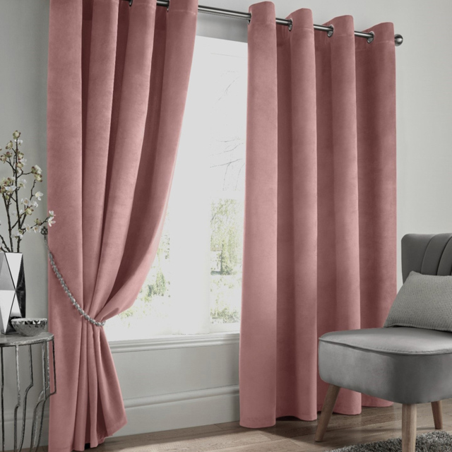 Alan Symonds Velvet Blackout Ring Top Eyelet Curtains Blush 229 x 229cm - image 1