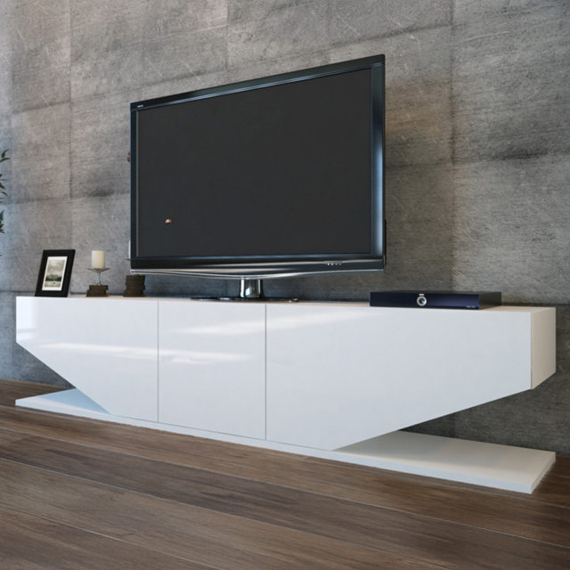 Decorotika Incia High Gloss White 3 Door 2 Shelf TV Unit - image 1