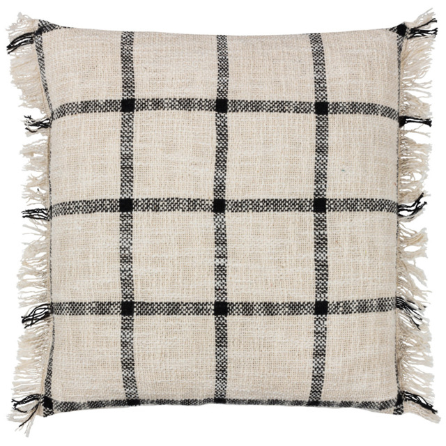 Yard Beni Natural and Black Check Fringed Cushion - image 1