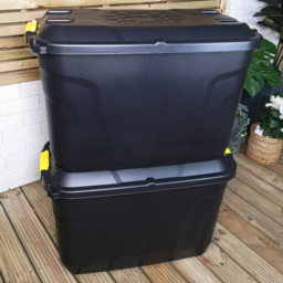 Samuel Alexander Black Heavy Duty Trunk Storage Chest with Clips 110L 2 Pack