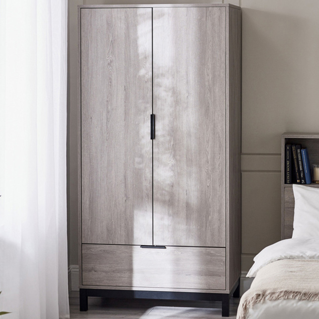 Julian Bowen Bali 2 Door Single Drawer Grey Oak Wardrobe - image 1