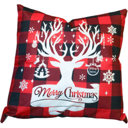 Xmas Haus Festive Black and Red Plaid Stag Cushion 45 x 45cm - thumbnail 1