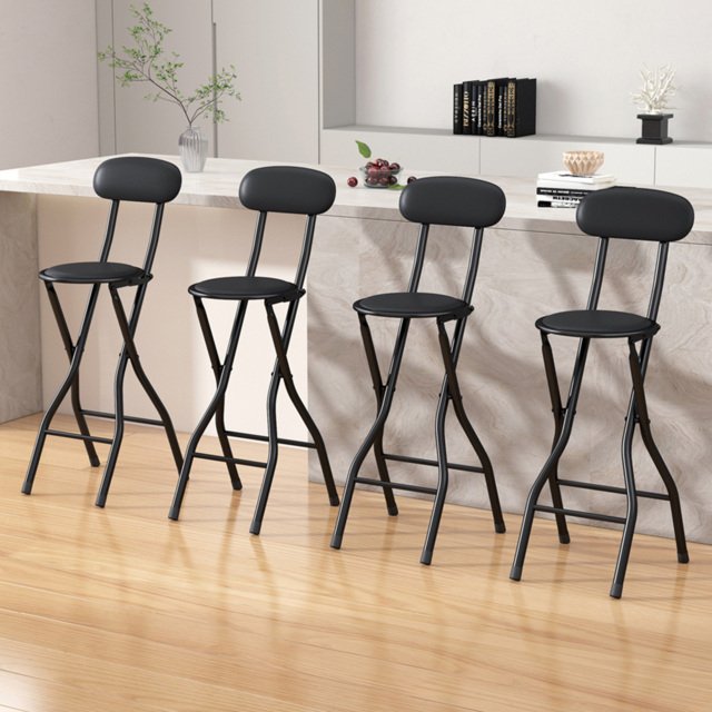 Black Padded Folding Breakfast Bar Stool Set of 4 - image 1