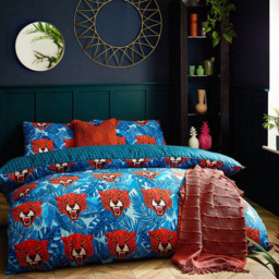 furn. Untamed Super King Size Blue Cheetah Botanical Duvet Cover Set - thumbnail 1
