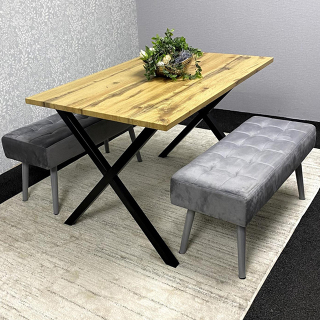 Kosy Koala 4 Seater Wood and Velvet Rectangular Dining Bench Set - image 1