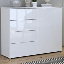 Florence Sienna Single Door 4 Drawer White High Gloss Cabinet