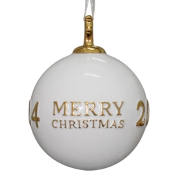 Porcelain White and Gold Merry Christmas 2024 Christmas Bauble Tree Decoration - thumbnail 4
