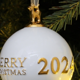 Porcelain White and Gold Merry Christmas 2024 Christmas Bauble Tree Decoration - thumbnail 3