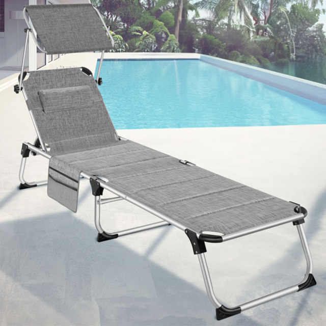 tectake Lorella Mottled Grey Folding Padded Sun Lounger - image 1