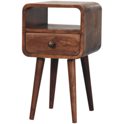 Artisan Furniture Mini Honey Caramel Single Drawer Single Shelf Mango Wood Curved Bedside Table - thumbnail 3