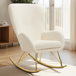 tectake Cream and Gold Boucle Padded Rocking Armchair