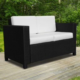 Outsunny 2 Seater Black Rattan Wicker Padded Sofa