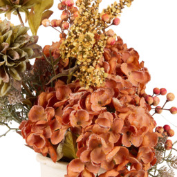 Bright Faux Hydrangea Arrangement in Ceramic Vase Burnt Orange - thumbnail 3