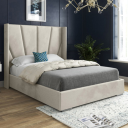 Bellini Silver Small Double Velvet Upholstered Bed Frame with Wide Curved Winged Headboard