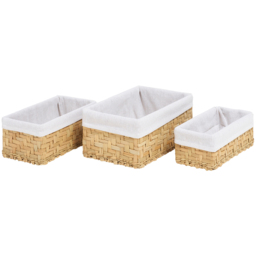 Homebase Water Hyacinth Storage Basket with Natural Liner Set of 3 - thumbnail 1