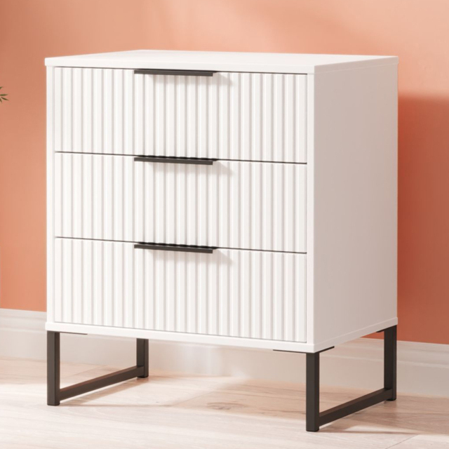 Crowndale Fluted 3 Drawer White Matt Midi Chest of Drawers Ready Assembled - image 1