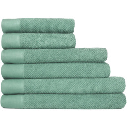 furn. Textured Cotton Smoke Green Hand and Bath Towels Set of 6