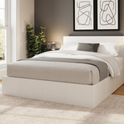 GFW Small Double White End Lift Ottoman Bed with Stitched Headboard