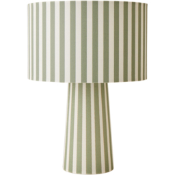 ValueLights Thorley Green and Cream Stripe Drum Shade Fabric LED Table Lamp