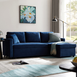 Home Detail Dorset Small Double Sleeper Blue Velvet Pull Out Sofa Bed with Storage