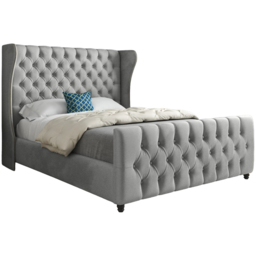 Donati Grey Single Velvet Upholstered Bed Frame with Straight Curved Top Headboard - thumbnail 2