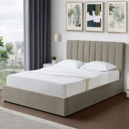 Artemis Home Evelynne Double Light Brown Linen Upholstered Ottoman Bed