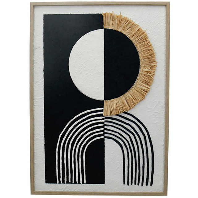 Textured 3D Abstract Tassel Framed Art Black & White - image 1