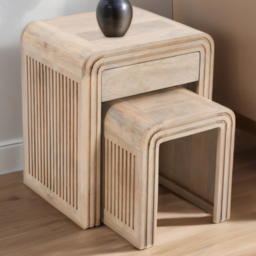 Brooklyn Hudson Single Drawer Carved Mango Wood Nest of Tables Set of 2