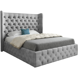 Florence Grey Small Single Velvet Upholstered Bed Frame with Wide Winged Chesterfield Headboard - thumbnail 2