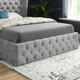 Florence Grey Small Single Velvet Upholstered Bed Frame with Wide Winged Chesterfield Headboard - thumbnail 4