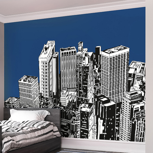 Origin Murals Urban City Skyscrapers Blue Wall Mural - image 1