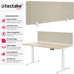 tectake Noisy 160 x 40cm Beige Plastic Desk Divider - thumbnail 4
