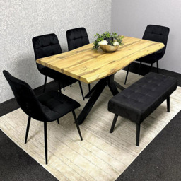 Portland Black 6 Seater Brown Wooden Dining Set with Bench