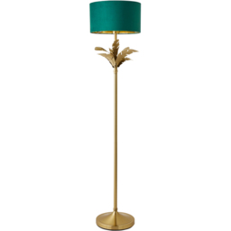 ValueLights Christina Gold Inner Green Velvet Drum Shade Gold Palm Leaf LED Floor Lamp