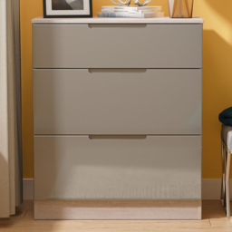 Crowndale Milan Grey Gloss and Grey Oak 3 Drawer Deep Chest of Drawers Ready Assembled