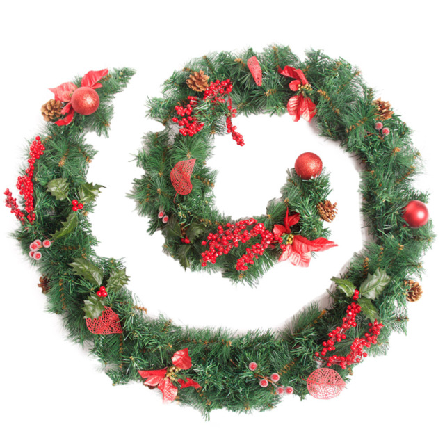 Best Artificial Red Christmas Garland with Poinsettia and Baubles 270cm - image 1
