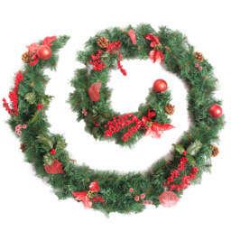 Best Artificial Red Christmas Garland with Poinsettia and Baubles 270cm - thumbnail 1