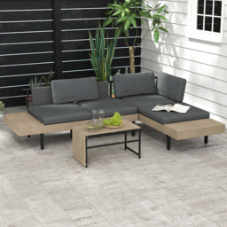 Outsunny 3 Seater L Shaped Garden Sofa Set - thumbnail 1