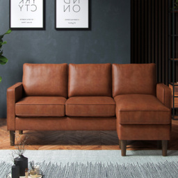 Bexhill Tan Faux Leather 3 Seater Reversible L Shaped Corner Sofa