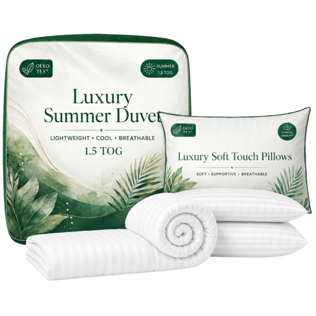 Opulent Home White Super King Size Striped Summer Duvet Set 1.5 Tog - image 1