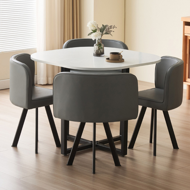 Comfy Living 4 Seater White Square Dining Table Set with Grey Chairs - image 1