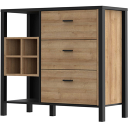Florence High Rock 3 Drawer 2 Shelf Matt Black and Riviera Oak Sideboard with Wine Bottle Holders - thumbnail 4