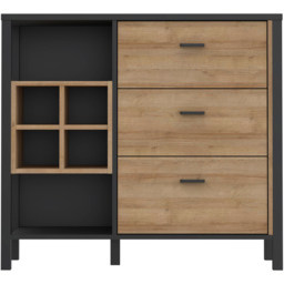 Florence High Rock 3 Drawer 2 Shelf Matt Black and Riviera Oak Sideboard with Wine Bottle Holders - thumbnail 3