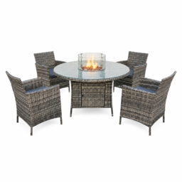Outdoor Living Rattan 4 Seater Round Firepit Dining Set - thumbnail 4