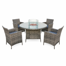 Outdoor Living Rattan 4 Seater Round Firepit Dining Set - thumbnail 2