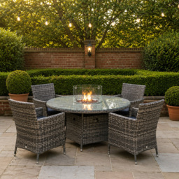 Outdoor Living Rattan 4 Seater Round Firepit Dining Set - thumbnail 1