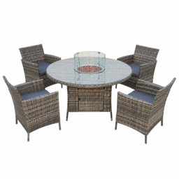 Outdoor Living Rattan 4 Seater Round Firepit Dining Set - thumbnail 3