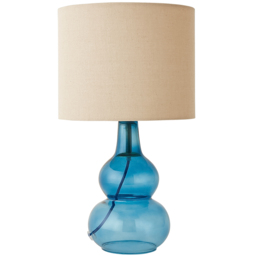 ValueLights Aida Natural Linen Tall Lamp Shade Blue Bubble Glass LED Table Lamp