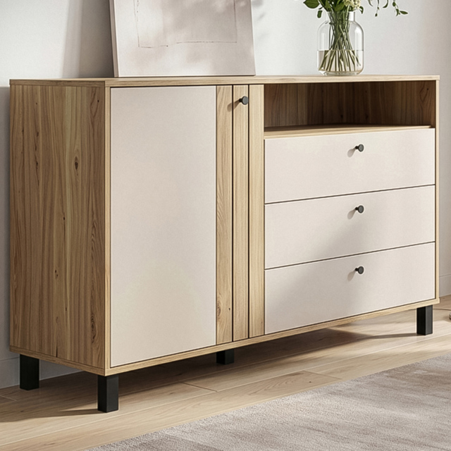 Florence Grafton Single Door 3 Drawer Single Shelf Cream and Oak Sideboard - image 1