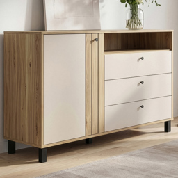 Florence Grafton Single Door 3 Drawer Single Shelf Cream and Oak Sideboard - thumbnail 1